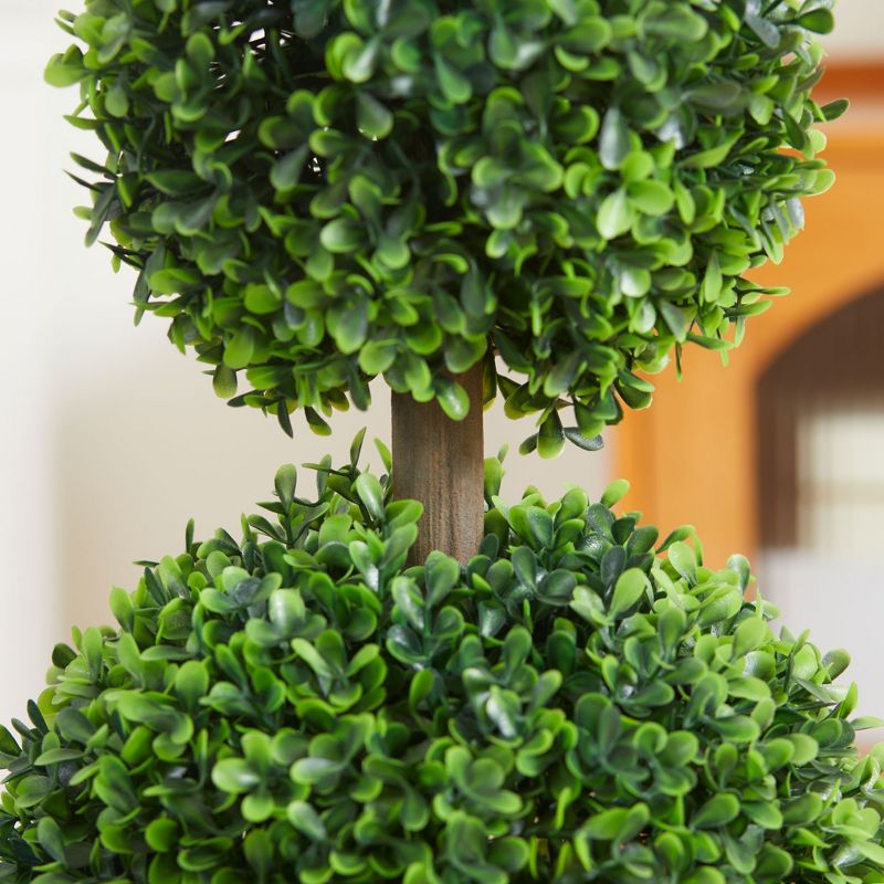 HOMCOM 2 Pack 23.5" Artificial Boxwood Topiary Ball Trees Set of 2, Double Ball-Shaped Boxwood Artificial Topiary Plants for Indoor Outdoor, Green, 5 of 7