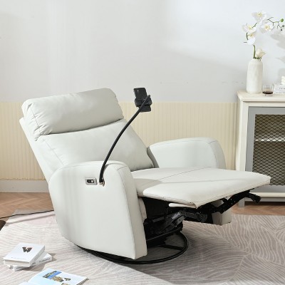PAGED Modern Swivel Recliner Chair, PU Leather Nursery Rocking Chair with Phone Holder, Comfy Accent Chair for Bedroom, Living Room