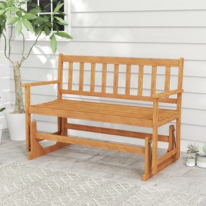 Tangkula 2 Person Patio Glider Bench Solid Acacia Wood Porch Glider Chair w/ Seat - 1 of 4