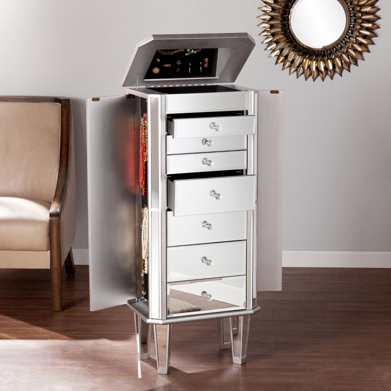 Melanie 7 Drawer Glam Jewelry Armoire Mirrored/Brushed - Aiden Lane, 4 of 11