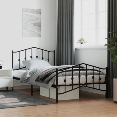 vidaXL Metal Bed Frame with Headboard and FootboardBlack 39.4 in.x78.7 in.