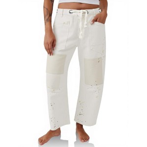 Imily Bela Womens Low Rise Baggy Barrel Horseshoe Wide Leg Patchwork Denim Pants with Pockets - 1 of 4