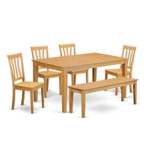 HomeStock 6-Piece Rectangle Natural Oak Finish Solid Wood Top Dining Table with 1 Bench, 4 Chairs with Slat Back, Seats 6 - 1 of 4