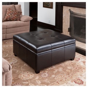 Christopher Knight Home Canyons Bonded Leather Storage Ottoman Dark Brown: Upholstered Bench, Hardwood Frame - 1 of 4