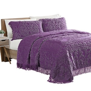 Collections Etc Medallion Chenille Textured Bedspread with Fringe Border - 1 of 4
