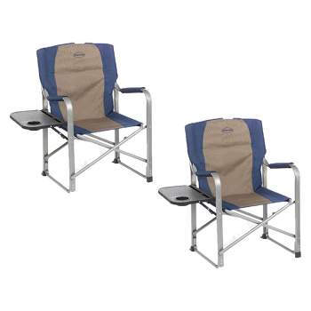 Kamp-Rite CC105 Outdoor Tailgating Camp Durable Folding Director's Chair with Side Table, Cup Holder, and Padded Seat, Navy and Tan (2 Pack)