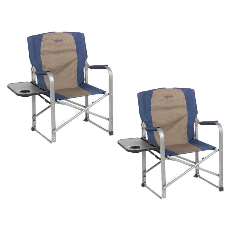 Kamp-Rite CC105 Outdoor Tailgating Camp Durable Folding Director's Chair with Side Table, Cup Holder, and Padded Seat, Navy and Tan (2 Pack), 1 of 7