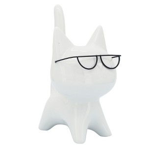 Sagebrook Home 8" Porcelain Kitten Statue - White Kitty with Glasses Decorative Sculpture - Contemporary Creative Home or Office Table or Desktop - 1 of 4