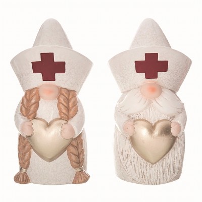 Transpac Ceramic White Christmas Large Medical Gnome Set of 2