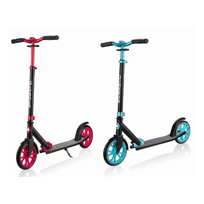 Globber Lightweight Adjustable Foldable 2-Wheel Kick Scooter for Kids, Teens, and Adults, 220 Pound Capacity, Red and Teal (2 Pack)