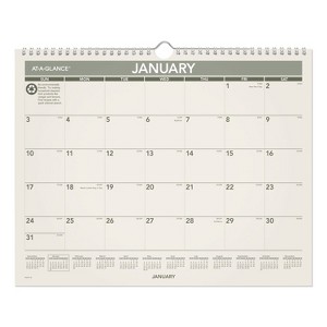 Recycled Wall Calendar, Unruled Blocks, 15 x 12, Sand/Green Sheets, 12-Month (Jan to Dec): 2026 - 1 of 4