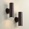 Possini Euro Design Ellis Modern Wall Light Sconces Set of 2 Bronze Metal Hardwire 3 3/4" Fixture Up Down for Bedroom Bathroom Vanity Reading House - 2 of 4