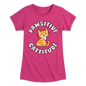 Girls' - Instant Message - Cat Pawsitive Cattitude Fitted Short Sleeve Graphic T-Shirt - 1 of 4