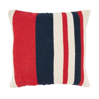 Saro Lifestyle American Dream Stripe Poly Filled Throw Pillow, Multicolored, 18"x18"