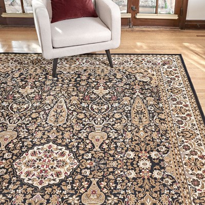 Majestic Vernon Black and Beige Synthetic Rectangular Area Rug