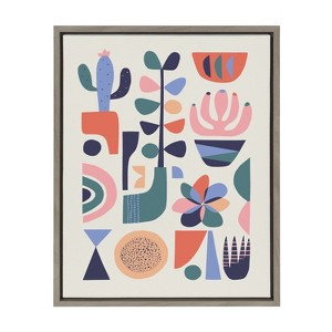 Kate and Laurel Sylvie Mid Century Succulents Framed Canvas by Rachel Lee of My Dream Wall, 18x24, Gray - 1 of 4