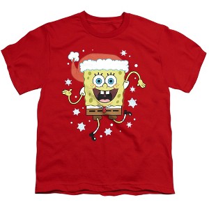 Boys' Spongebob Squarepants Christmas Santa Hat With Snowflakes T-Shirt - 1 of 4