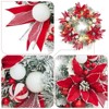 24in Pre-Lit Red Christmas Wreath with 20 LED Lights, Artificial Rattan Bottom Flowers and Christmas Balls  Christmas Decoration Red White - 4 of 4