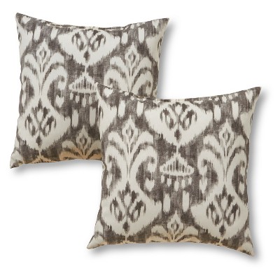 Set of 2 Outdoor Square Throw Pillows Graphite Ikat - Kensington Garden