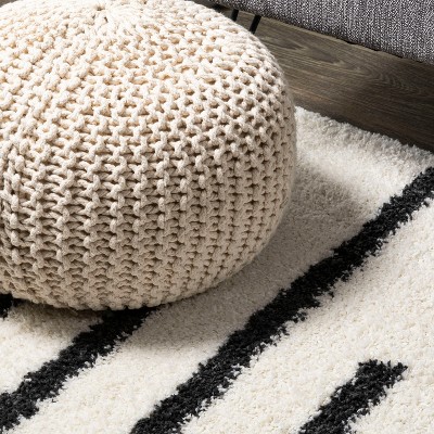Alaro Berber-Inspired Ivory Stripe Shag Area Rug