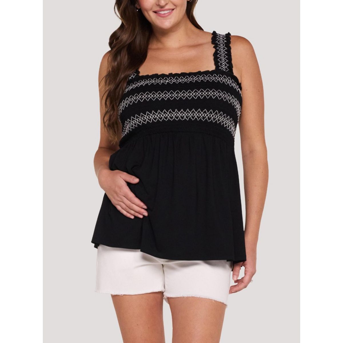 Women's Smocked Embroidery Babydoll Tank | Motherhood Maternity