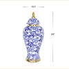 Gulches White Ceramic Ginger Jar Vase with Blue & Gold Accents - Removable Lid - 3 of 4