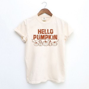 Simply Sage Market Women's Hello Pumpkin Distressed Short Sleeve Garment Dyed Tee - 1 of 4