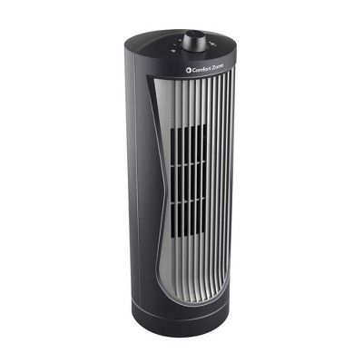 Comfort Zone Powerful 12-Inch Compact Space-Saving 2 Speed Home Desktop/Tabletop Oscillating Tower Fan in Black for Office, Home, or Apartment