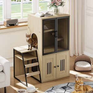 Cat Litter Box Enclosure for 2 Cats and Doors,Double Cat House with Storage Space,Enclosed Litter Box Furniture with Ladder - 1 of 4