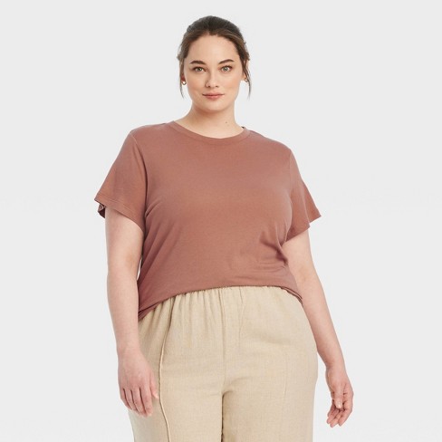 Women's Short Sleeve Side Ruched T-shirt - A New Day™ Brown 3x : Target