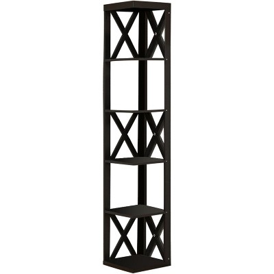 Espresso Wood 65-Inch Corner Adjustable Bookcase