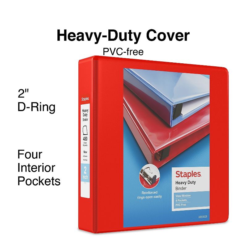Staples Heavy-Duty 2-Inch D 3-Ring View Binder Red (26348) 56297-CC/26348, 2 of 9
