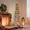 VINGLI 6ft Pre-Lit Pop Up Christmas Tree with 150 Lights, Fully Decorated Flocked Pencil Collapsible Tree - 2 of 4