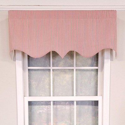 Red Ticking Stripe Cotton Scalloped Window Valance