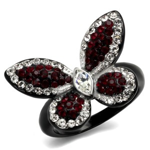 Slickblue Women's Black Butterfly Ring, Stainless Steel, Siam & Clear Synthetic Crystals, Marquise Center, Sizes 5–10 - 1 of 4