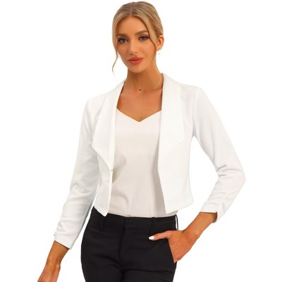 INSPIRE CHIC Women's Regular Fit Notched Lapel Ruched Sleeve Business Crop Blazer