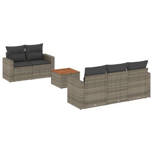 vidaXL Patio Sofa Set with Cushions Outdoor Furniture 6 Piece Poly Rattan - Gray - 1 of 4