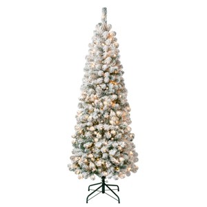 National Tree Company First Traditions Pre-Lit Acacia Flocked Tree Medium Christmas Tree, Clear Incandescent Lights, Plug In, 6 ft - 1 of 4