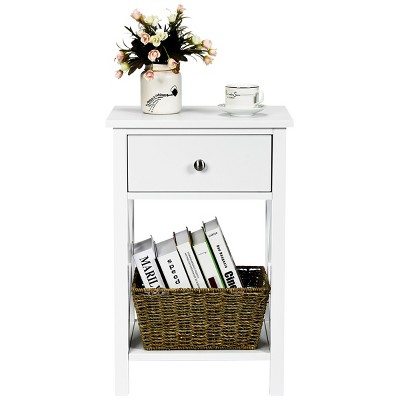 Tangkula X-Design Side End Table Multifunctional Nightstand with Drawer & Shelf White