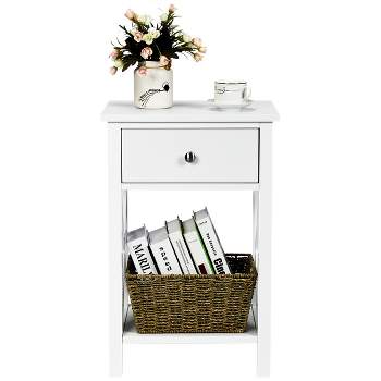 Tangkula X-Design Side End Table Multifunctional Nightstand with Drawer & Shelf White