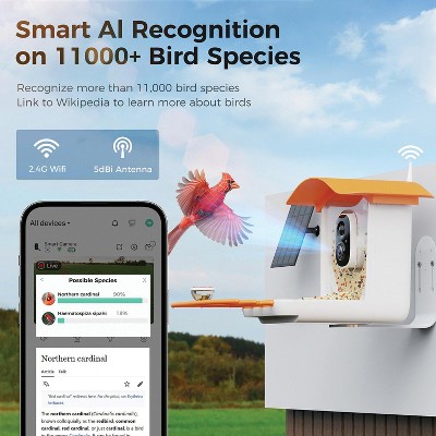 Mango Tango Awning Orange Plastic Smart Bird Feeder with Camera