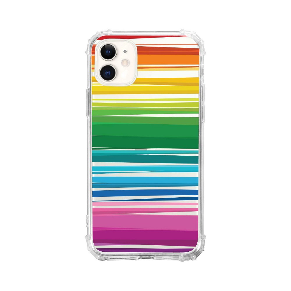 OTM Essentials iPhone 11/XR Tough Edge Geometrics & Patterns Clear Case - Rainbow Stripes: Flexible TPU Material, Bump-Resistant