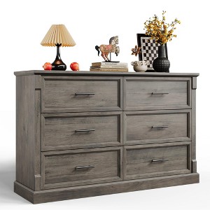 Whizmax 6 Drawer Dresser for Bedroom, Framhouse Large Chest, Rustic Double Wood Dresser, Storage Dressers Organizer for Living Room, Nursery - 1 of 4