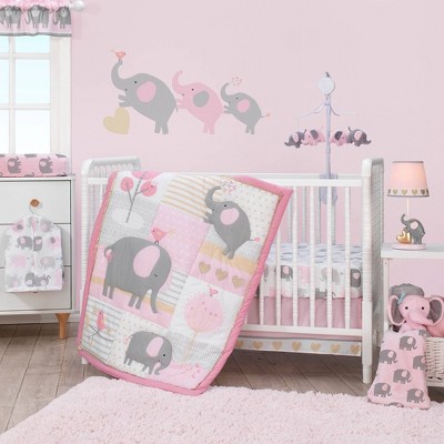 pink and gray elephant nursery