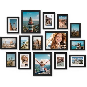 Attop 15 Pack Picture Frames Collage Wall Decor for Mounting or Tabletop Display, Including 3pcs 8x10, 6pcs 5x7, 6pcs 4x6, Black - 1 of 4