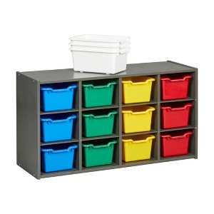 ECR4Kids Streamline 12 Cubby Tray Cabinet with Scoop Front Storage Bins, 3x4, Grey Wash - 1 of 4