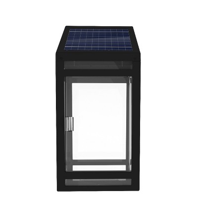 Black Solar Powered Wall Lantern with Clear and Amber Panels