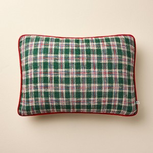 14"x20" Plaid Lumbar Toss Pillows Green - Hearth & Hand™ with Magnolia - 1 of 4