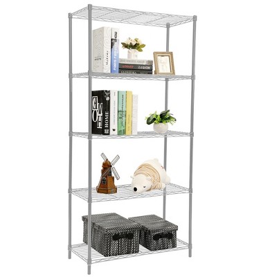 Home Basics 5 Tier Wide Wire Steel Wire Shelf, Grey