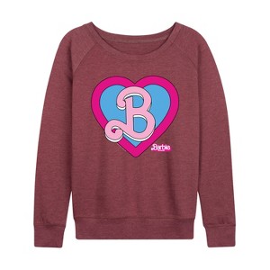 Women's - Barbie - Heart Crest Lightweight French Terry Wide Neck Long Sleeve Shirt - 1 of 4